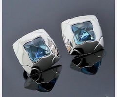 Bvlgari Blue Topaz 18 Karat White Gold Pyramid Collection Clip on Earrings