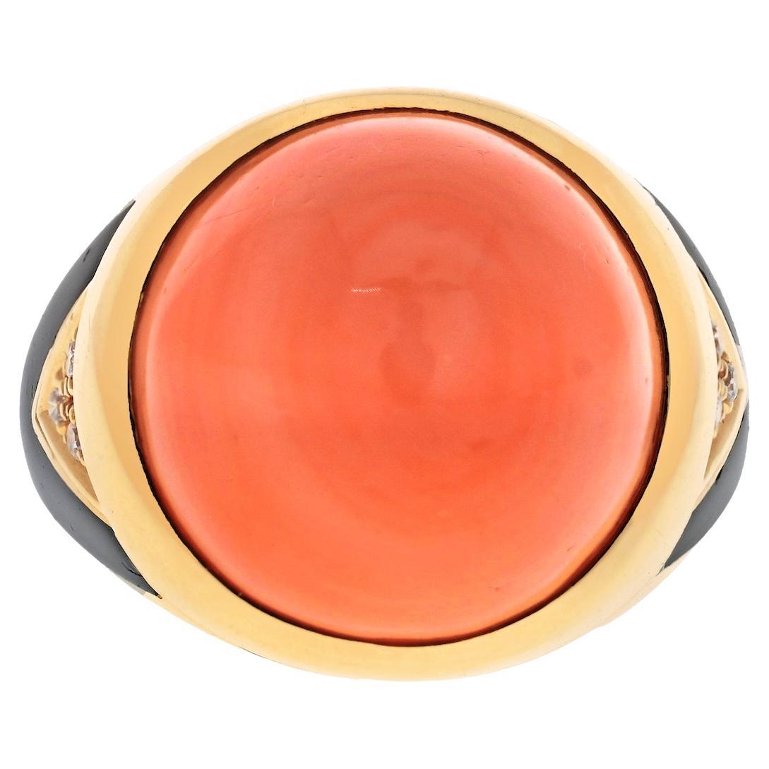 Bvlgari Bombe 18k Yellow Gold Polished Coral Enamel Ring For Sale