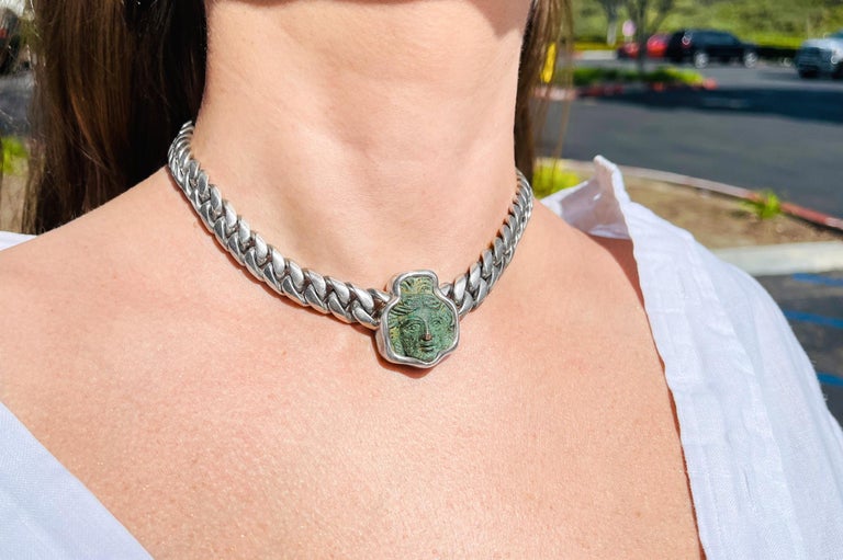 Women's or Men's Bvlgari Bronze Roman Artifact Pendant Necklace Silver For Sale