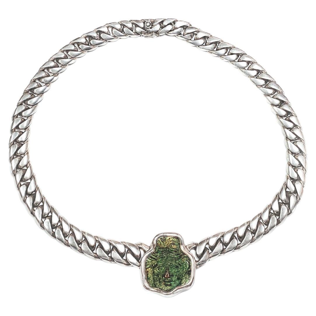 Bvlgari Bronze Roman Artifact Pendant Necklace Silver