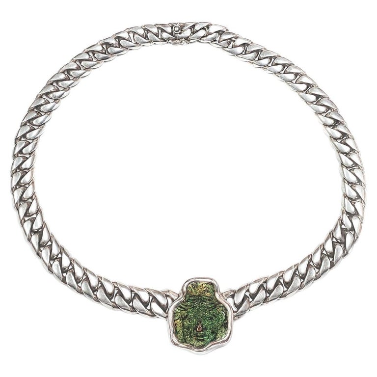 Bvlgari Bronze Roman Artifact Pendant Necklace Silver For Sale