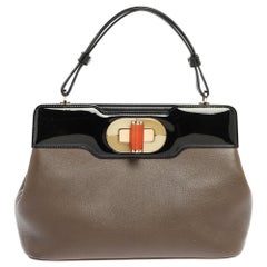 Bvlgari Brown/Black Patent And Leather Isabella Rossellini Top Handle Bag