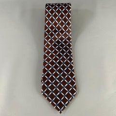 BVLGARI Brown Blue Window Pane Silk Tie