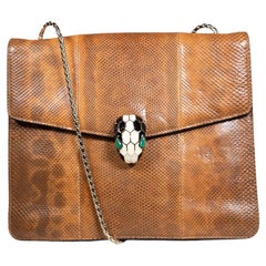 Bvlgari Brown Forever Serpenti Lizard Leather Bag