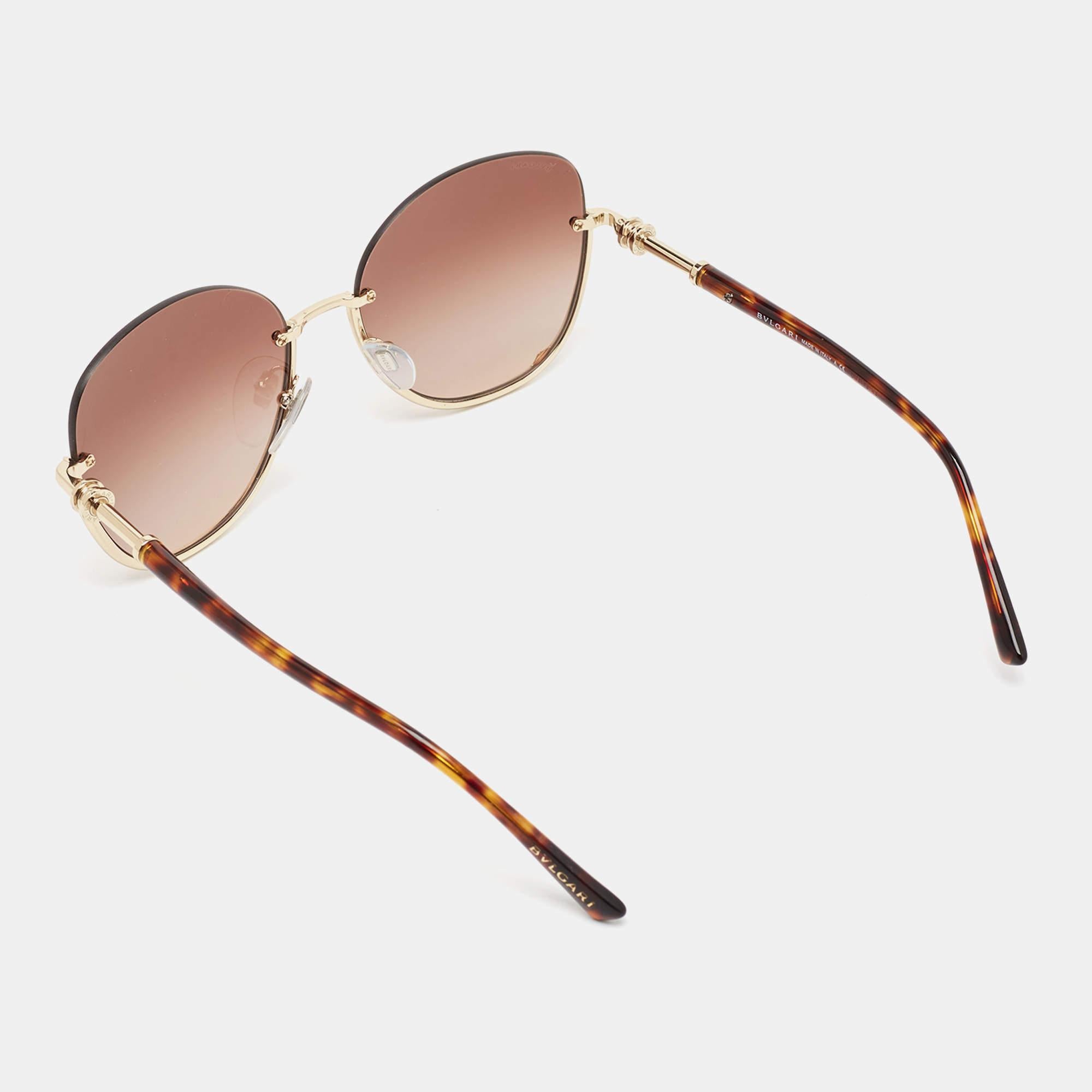 Bvlgari Brown/Gold Gradient 6123 Cat Eye Sunglasses In Excellent Condition In Dubai, Al Qouz 2