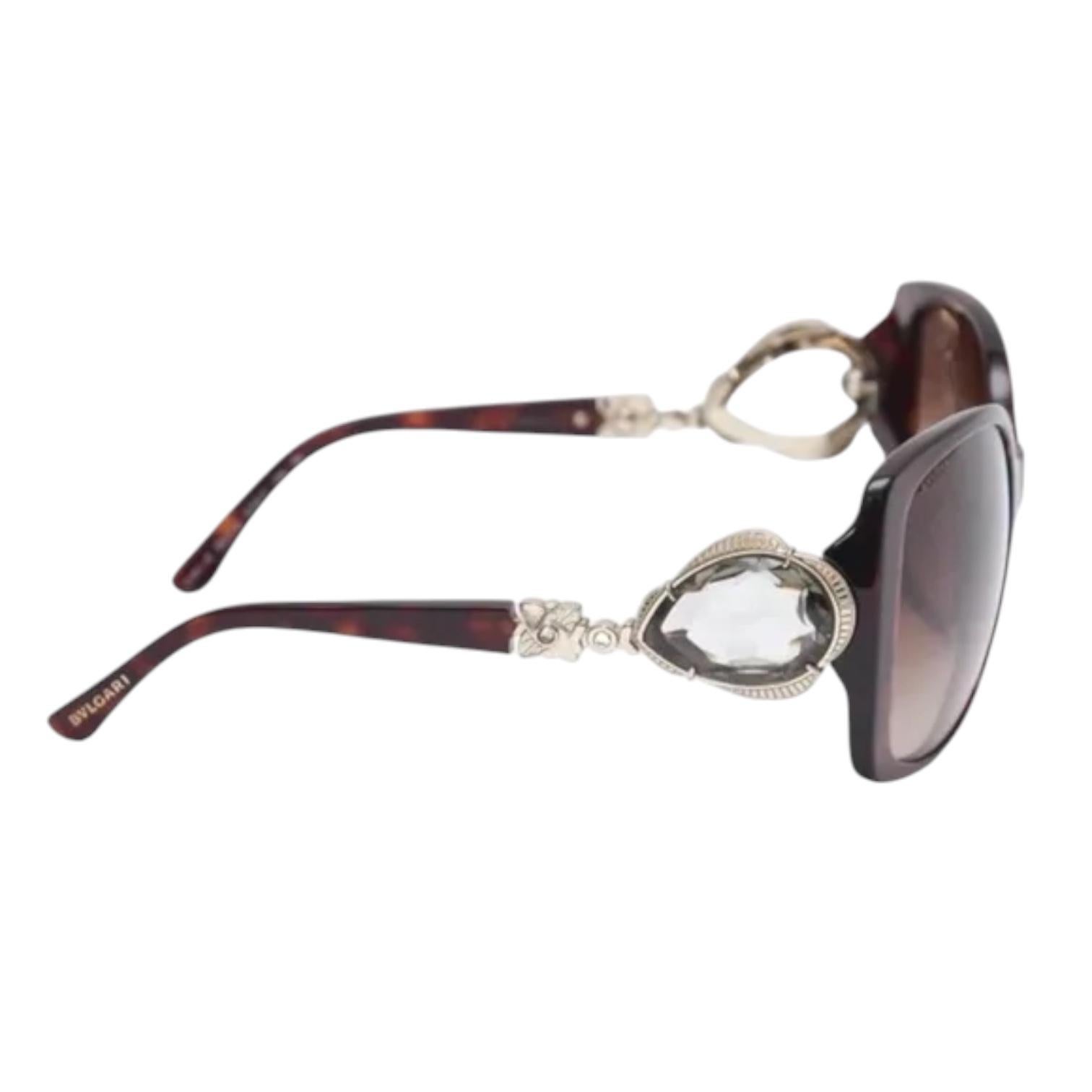BVLGARI Brown Gradient Crystal Sunglasses 8081-B In Good Condition For Sale In Hollywood, FL