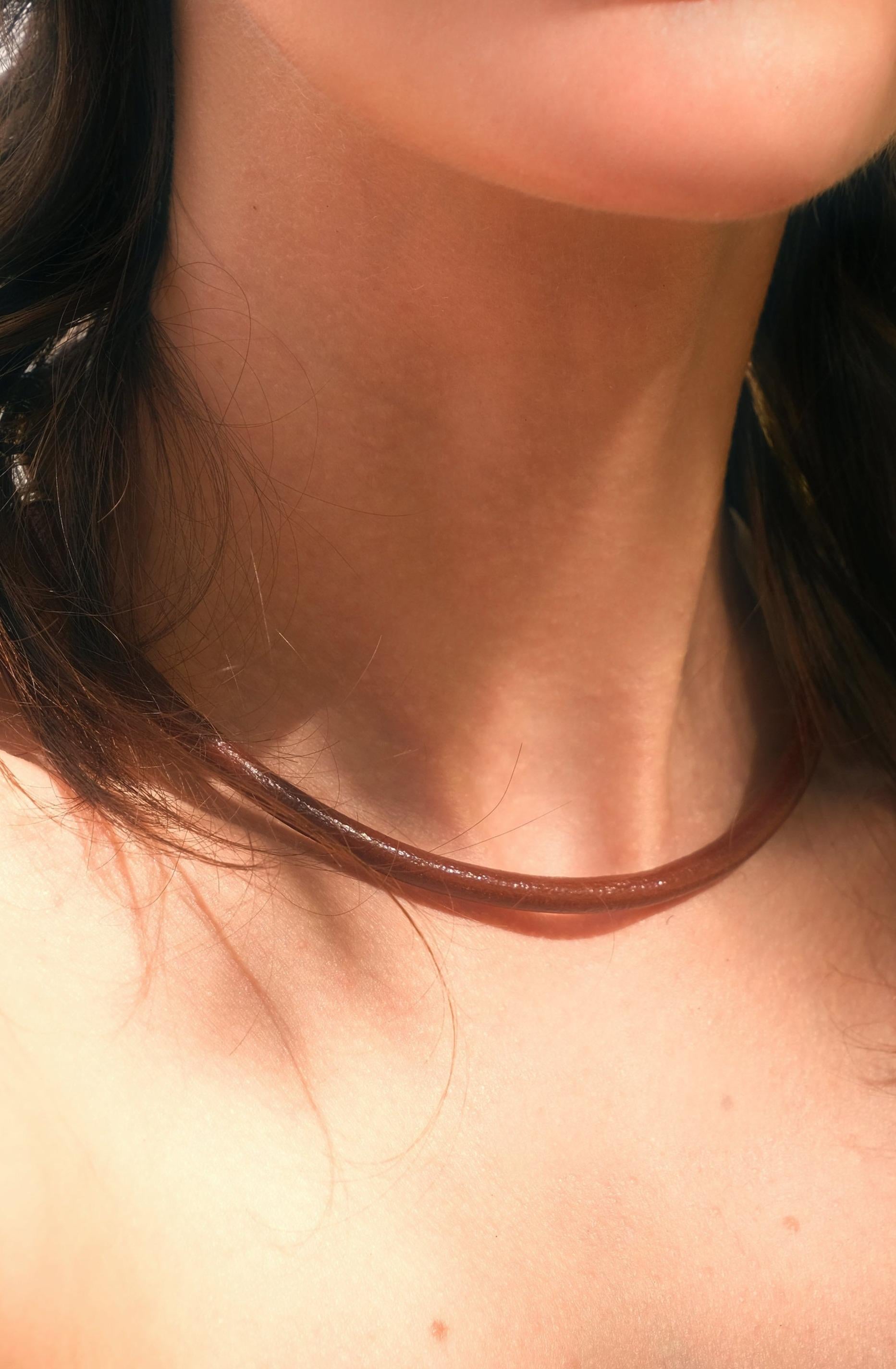 Women's BVLGARI Brown Leather Cord Choker Necklace