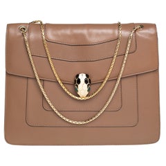 Bvlgari Brown Leather Large Serpenti Forever Shoulder Bag