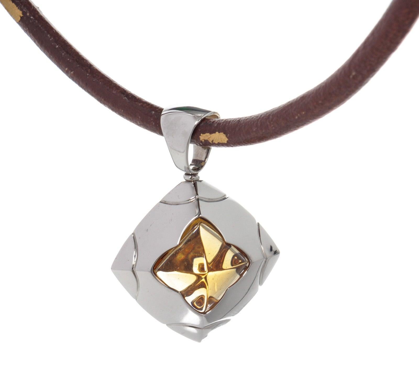 Bvlgari Brown Leather Pyramide Pendant with leather, silver-tone hardware.

50067MSC 