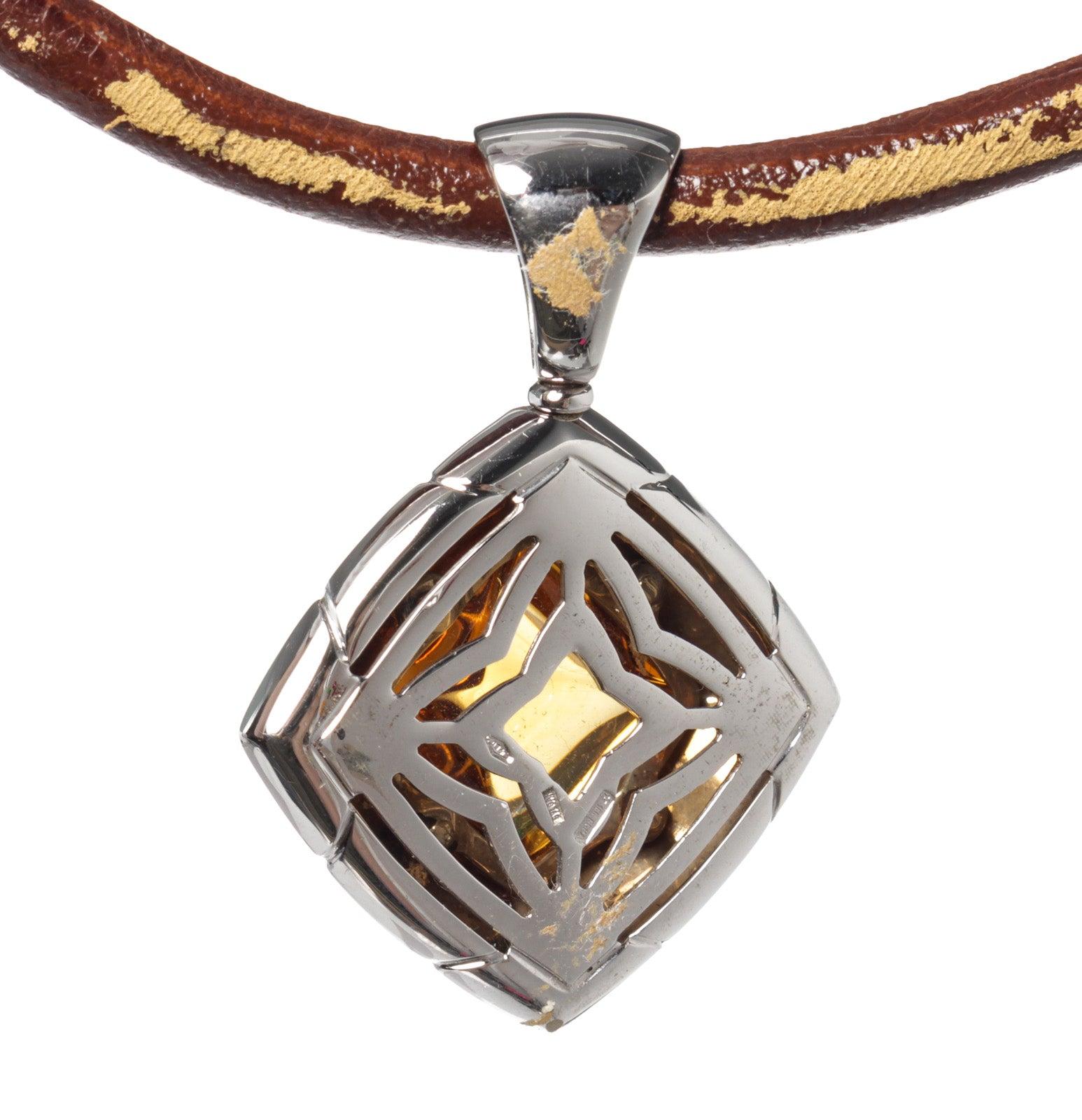 Bvlgari Brown Leather Pyramide Pendant In Good Condition In Irvine, CA