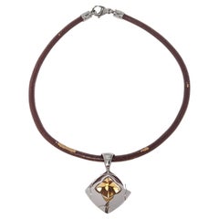 Bvlgari Brown Leather Pyramide Pendant with leather, silver-tone hardware. 5006