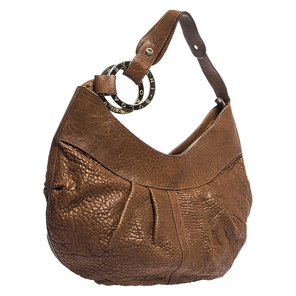 Women's Bvlgari Brown Pleated Leather Hobo For Sale