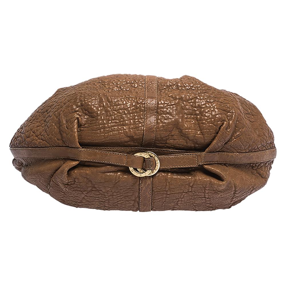 Bvlgari Brown Pleated Leather Hobo For Sale 1