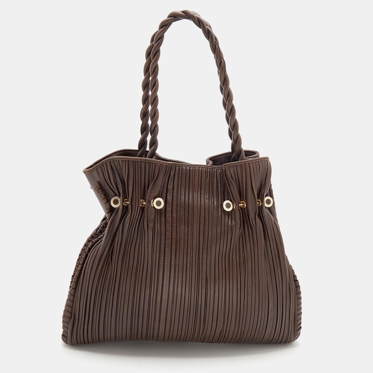 Bvlgari Brown Pleated Leather Twistino Tina Shopper Tote For Sale at ...