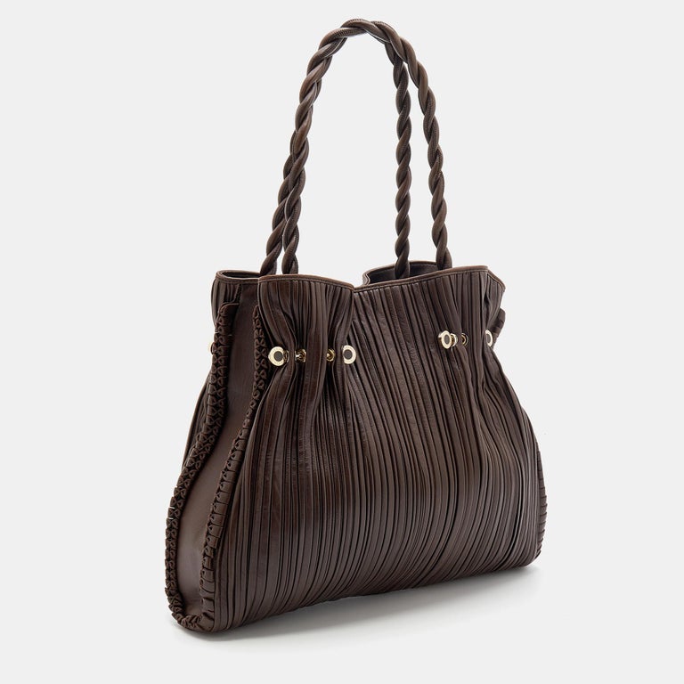 Bvlgari Brown Pleated Leather Twistino Tina Shopper Tote For Sale at ...