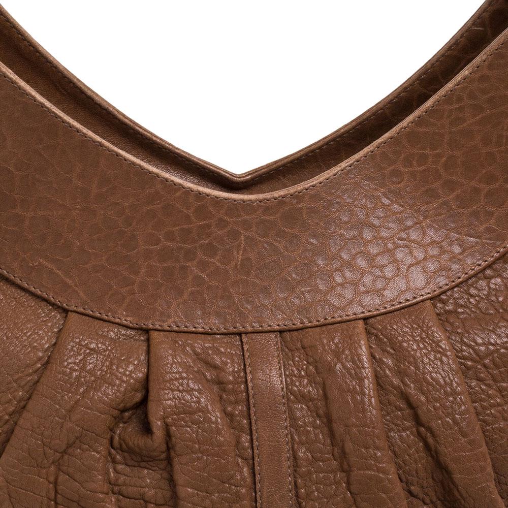 Bvlgari Brown Pleated Pebbled Leather Hobo 6