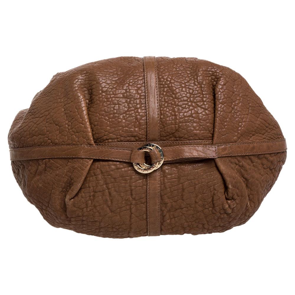 Women's Bvlgari Brown Pleated Pebbled Leather Hobo
