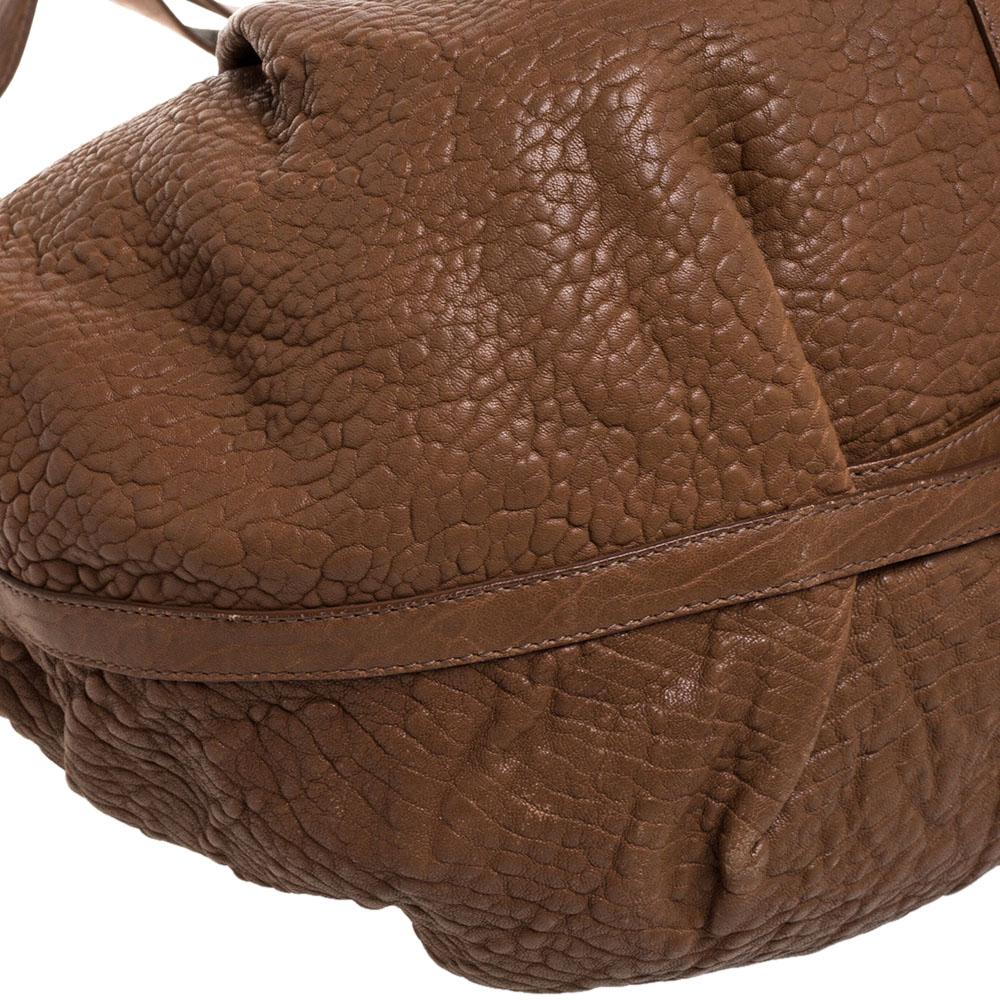 Bvlgari Brown Pleated Pebbled Leather Hobo 1