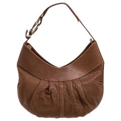 Bvlgari Brown Pleated Pebbled Leather Hobo