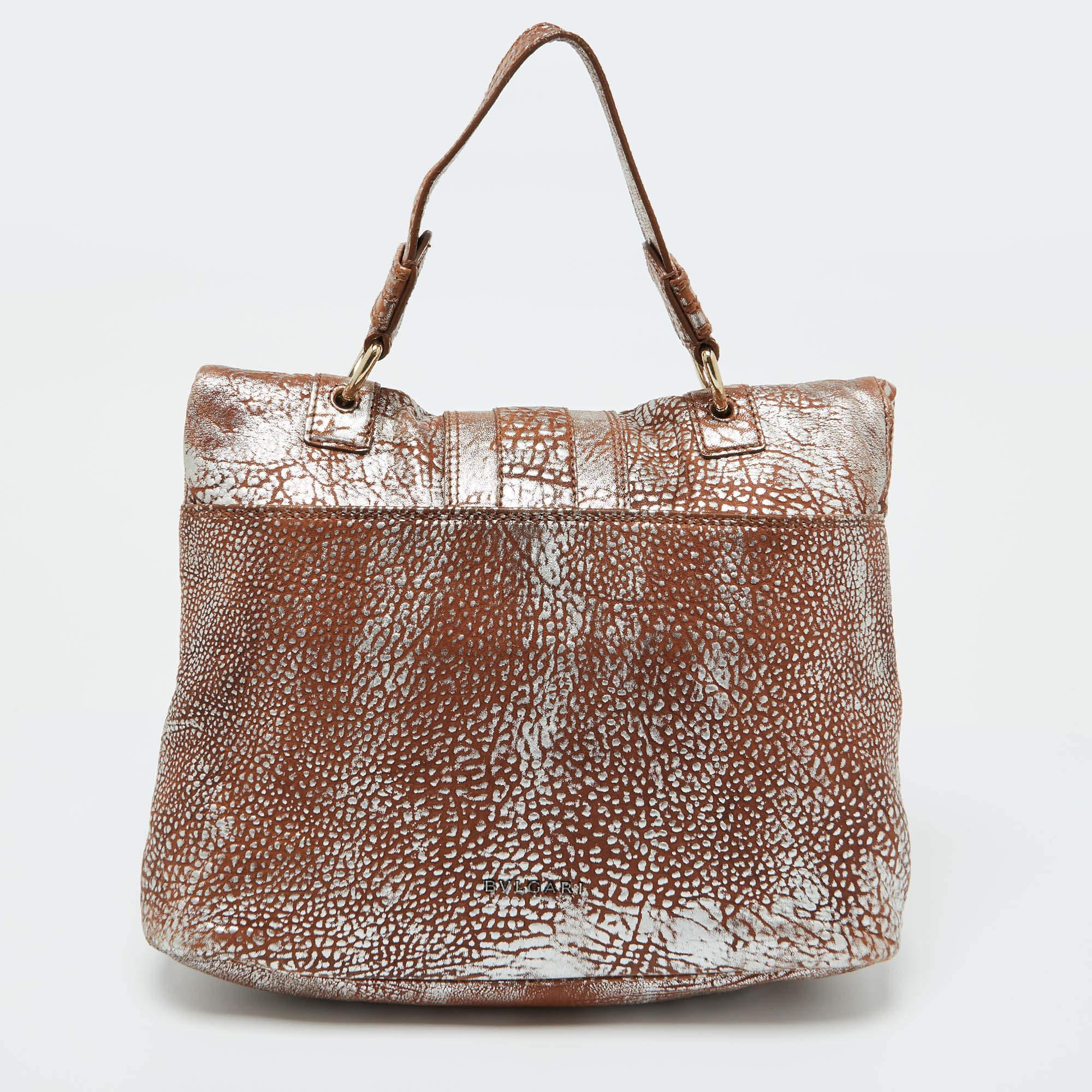 Women's Bvlgari Brown/Silver Leather Leoni Top Handle Bag