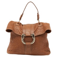Used Bvlgari Brown Textured Leather Leoni Shoulder Bag