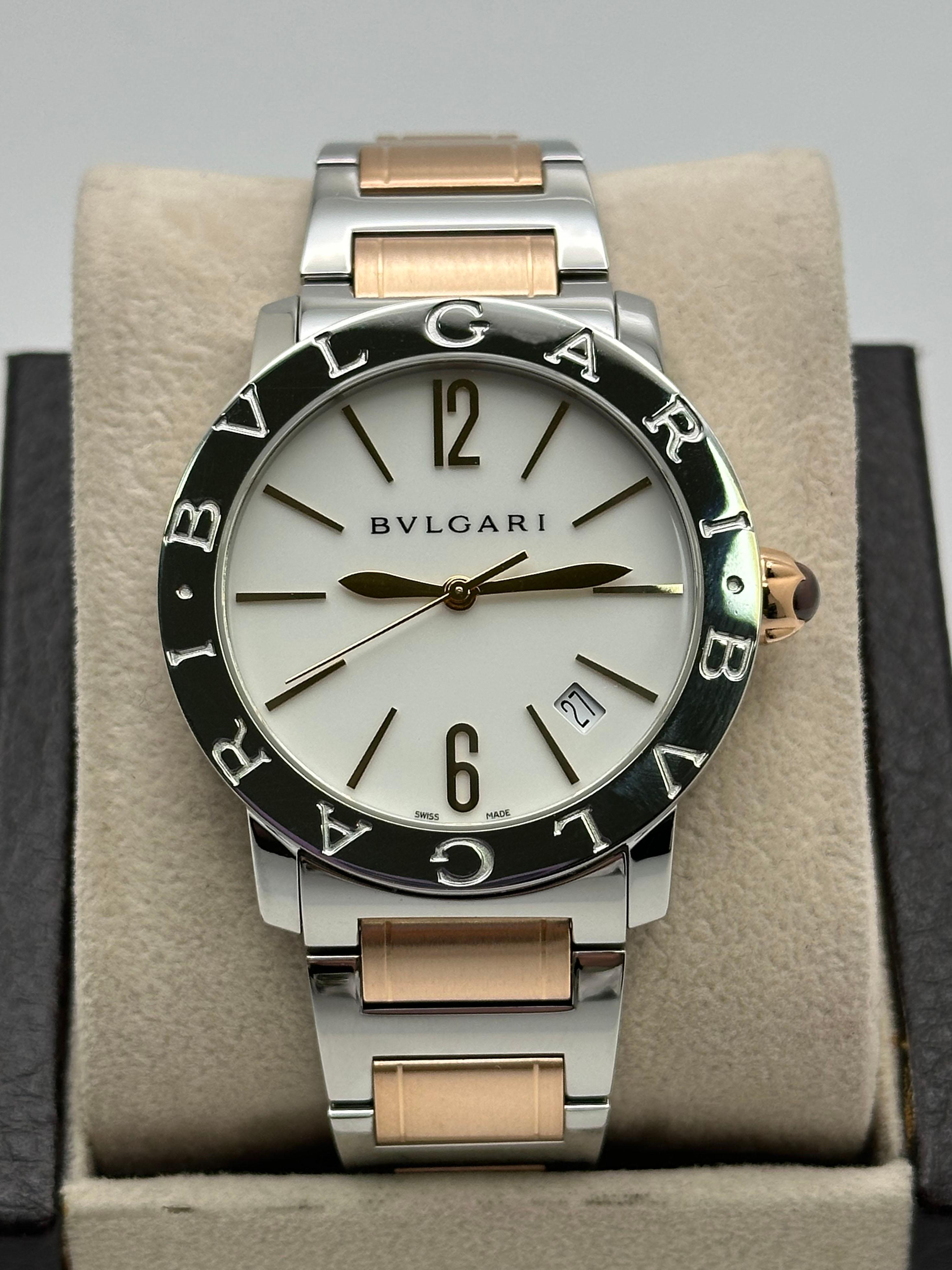 BVLGARI Bulgari 102266 Esfera Blanca 18K Oro Rosa Acero Inoxidable Caja Papel en venta 1