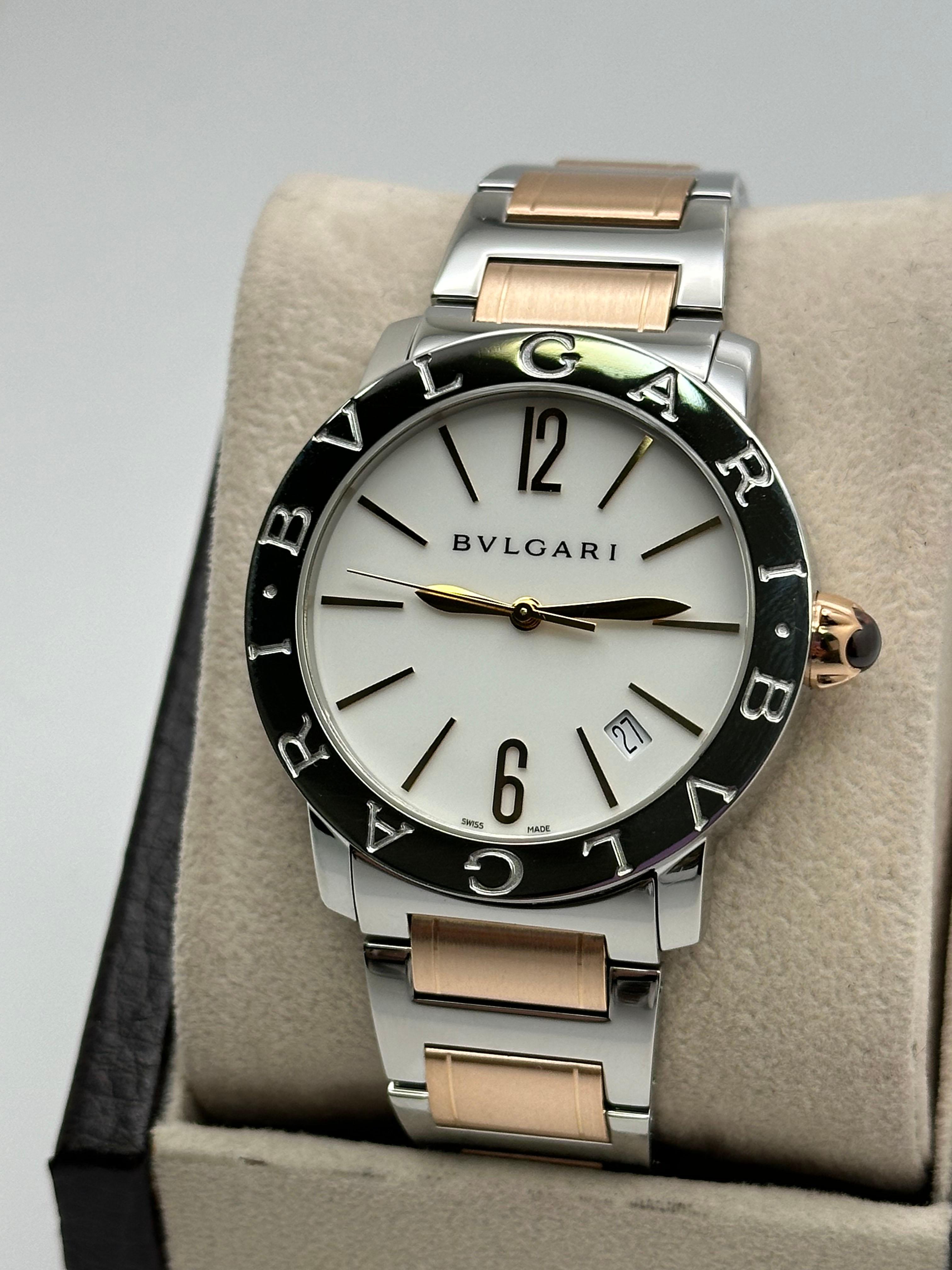 BVLGARI Bulgari 102266 Esfera Blanca 18K Oro Rosa Acero Inoxidable Caja Papel en venta 2