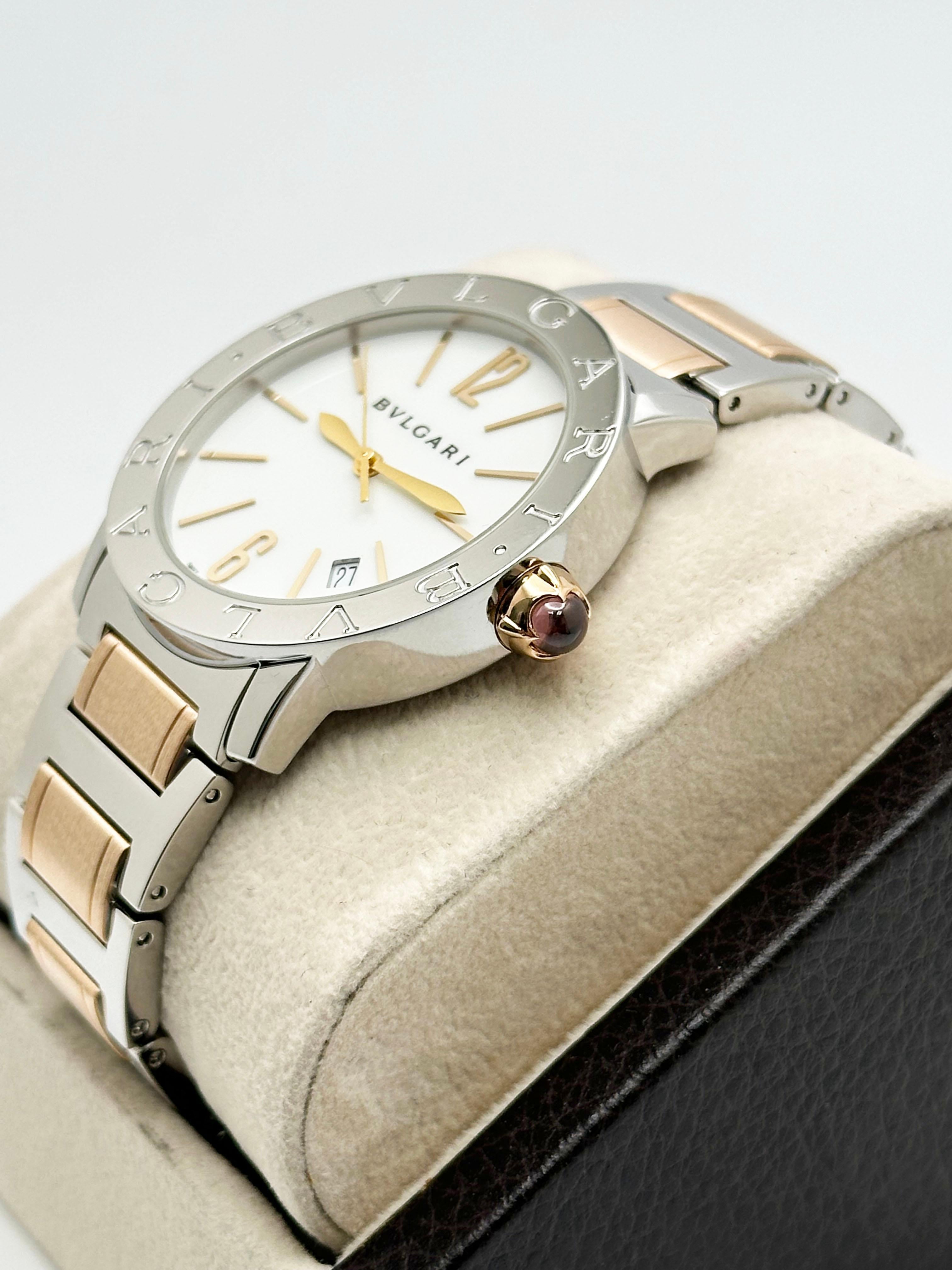 BVLGARI Bulgari 102266 Esfera Blanca 18K Oro Rosa Acero Inoxidable Caja Papel en venta 3