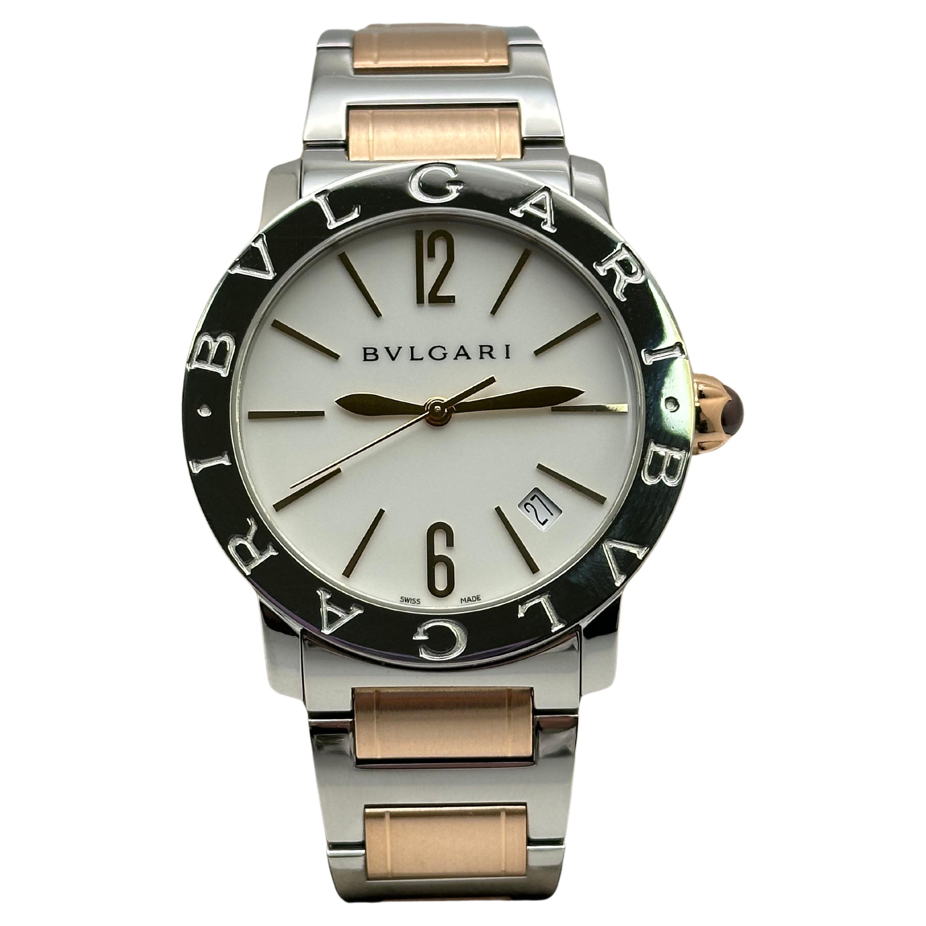 BVLGARI Bulgari 102266 Weißes Zifferblatt 18K Roségold Edelstahl Box Papier