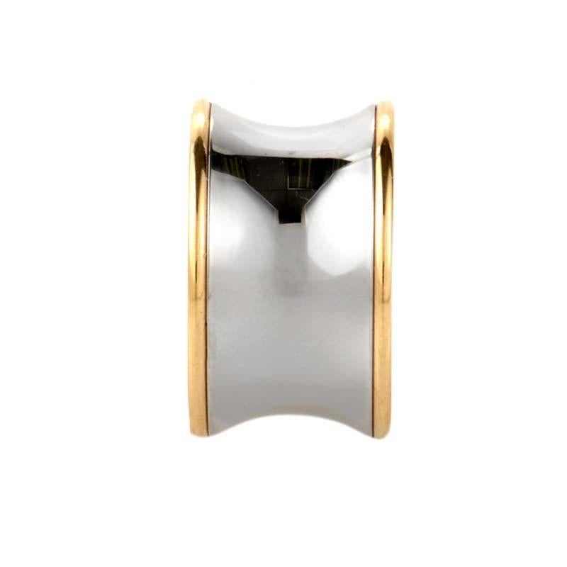 Bvlgari Bulgari 18 Karat Rose Gold and Stainless Steel Band Ring In New Condition In Southampton, PA
