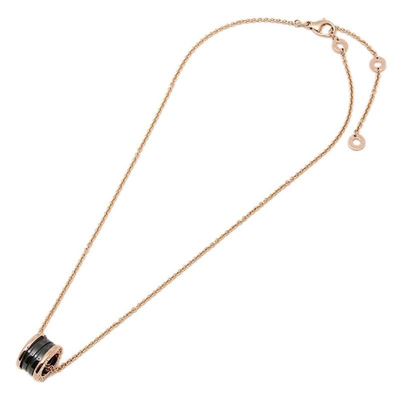 Bvlgari Bulgari 18k Rose Gold B Zero 1 Necklace with Black Ceramic.  Style number 346083.  Current original retail $2450 USD at Bvlgari dot com. Includes box, case, and original certificate of authenticity showing matching serial number from