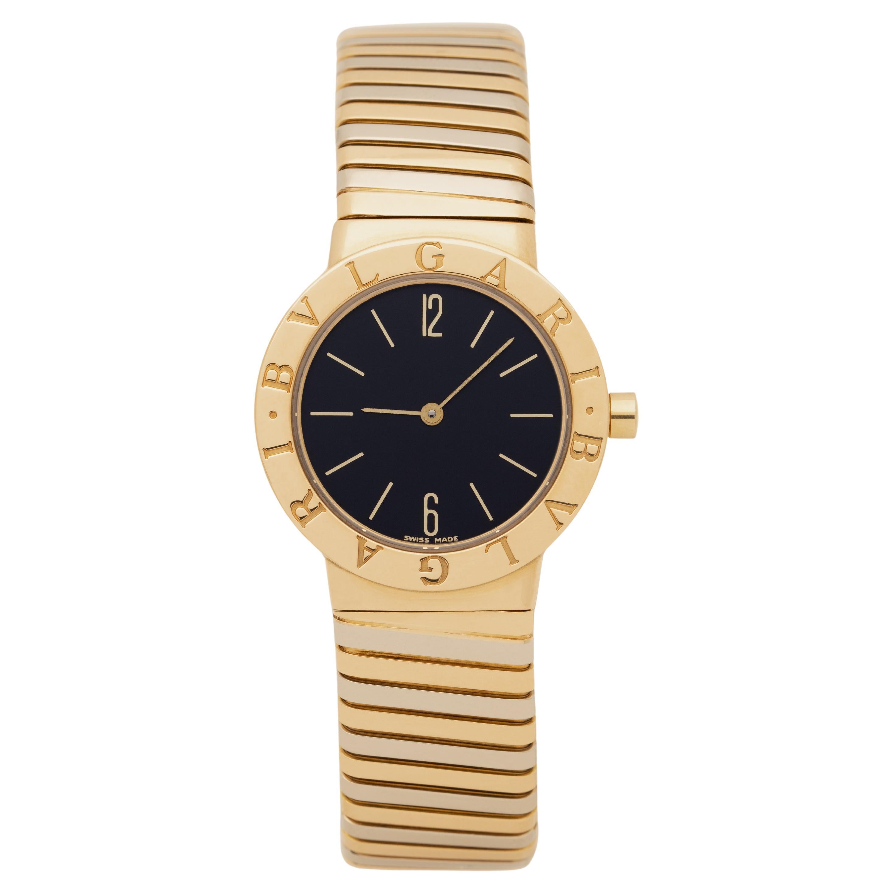 Bvlgari Bulgari 18 Karat Tri-Color Gold BB 30 2T Large Dial Tubogas Watch For Sale