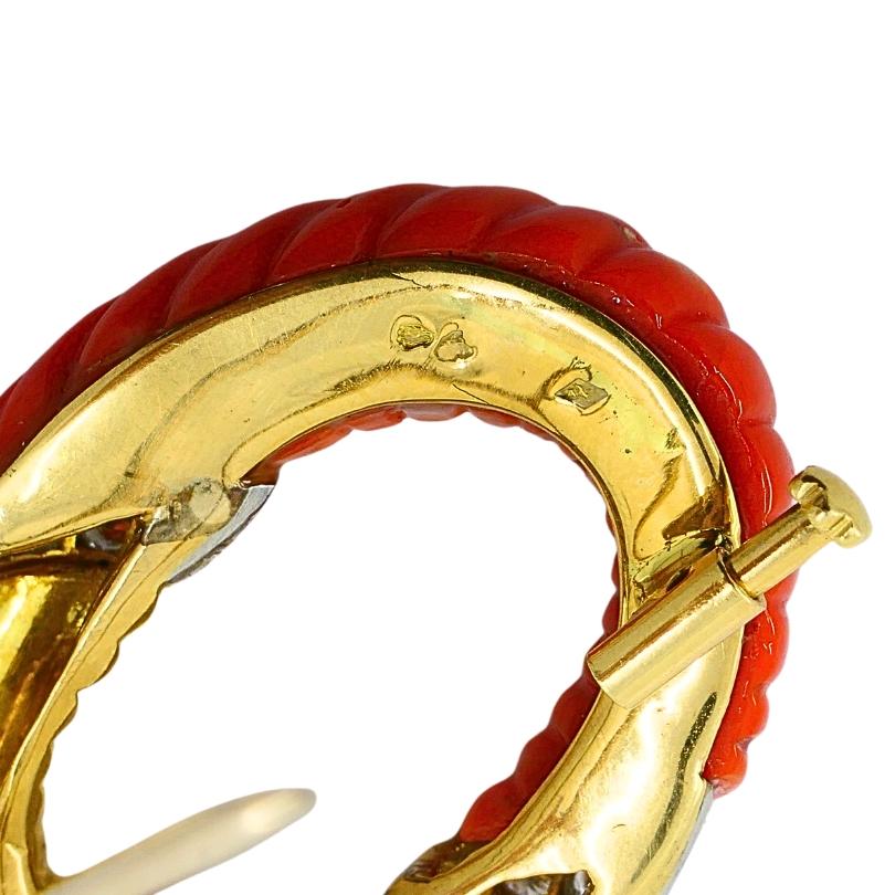 Bvlgari Bulgari 18k Gold Koralle Diamant Oval Brosche im Angebot 2