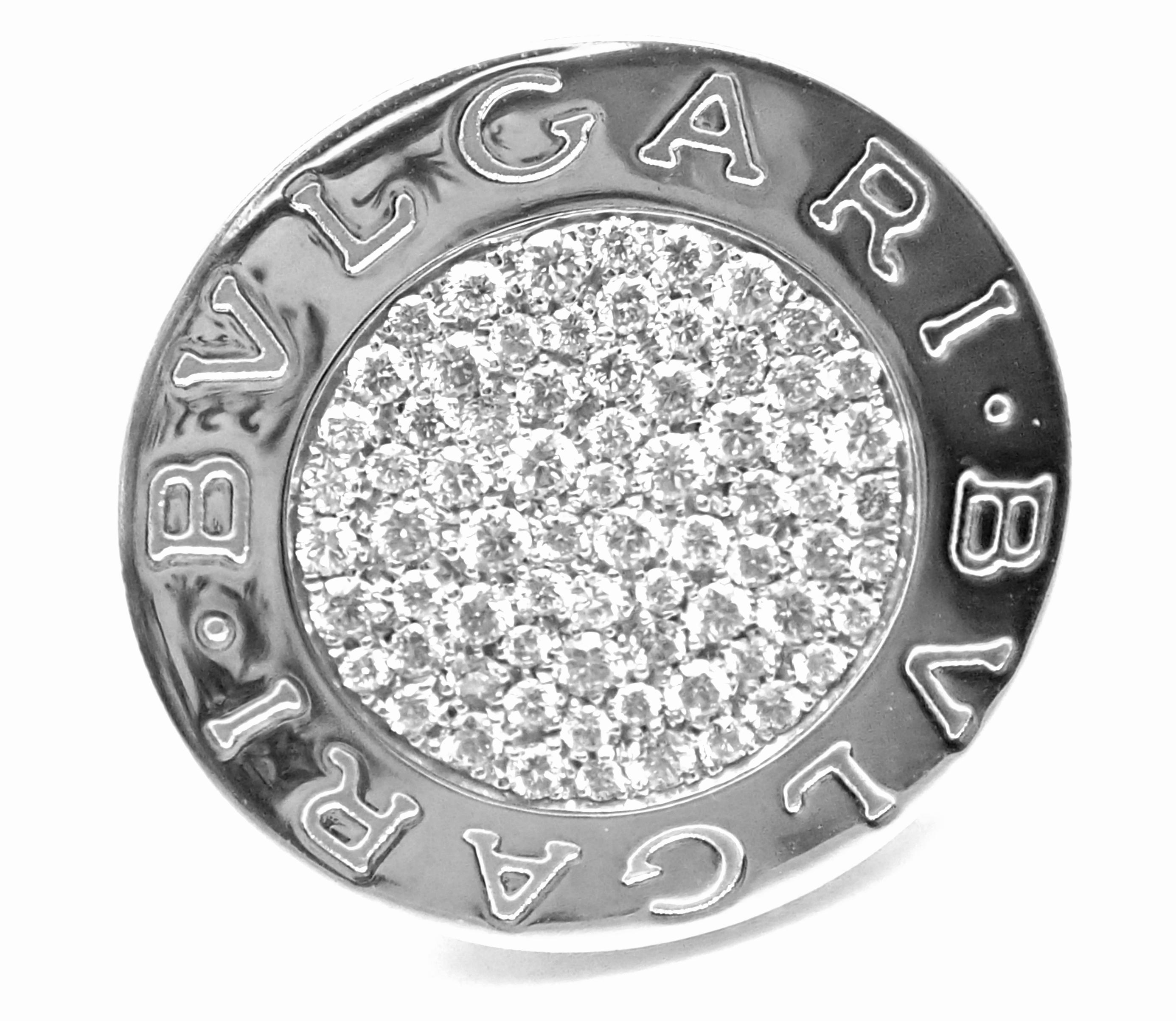 18k White Gold Diamond Ring by Bulgari. 
With 73 round brilliant cut diamonds VS1 clarity, G color total weight approximately 1.25ct
Details:
Ring Size: 6
Weight: 16.3 grams
Width: 25mm
Stamped Hallmarks: Bvlgari, Made in Italy, 750, 2337AL
*Free