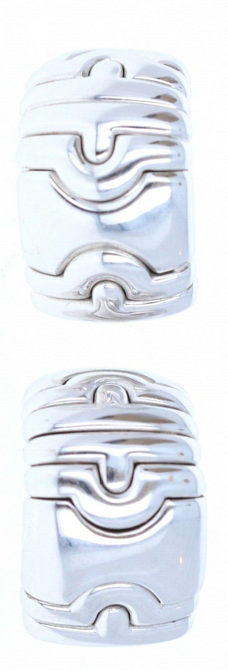 Women's Bvlgari Bulgari 18 Karat White Gold Parentesi Huggie Hoop Earrings 21g