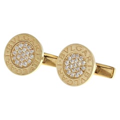 Bvlgari Bulgari 18k Yellow Gold & Diamond Cufflinks 13g