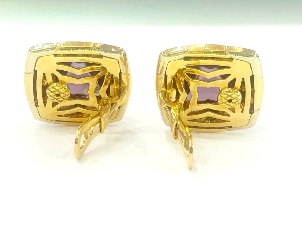 Bvlgari Bulgari 18K Yellow Gold Pyramid Earrings with Carved Amethyst In Fair Condition For Sale In Beverly Hills, CA