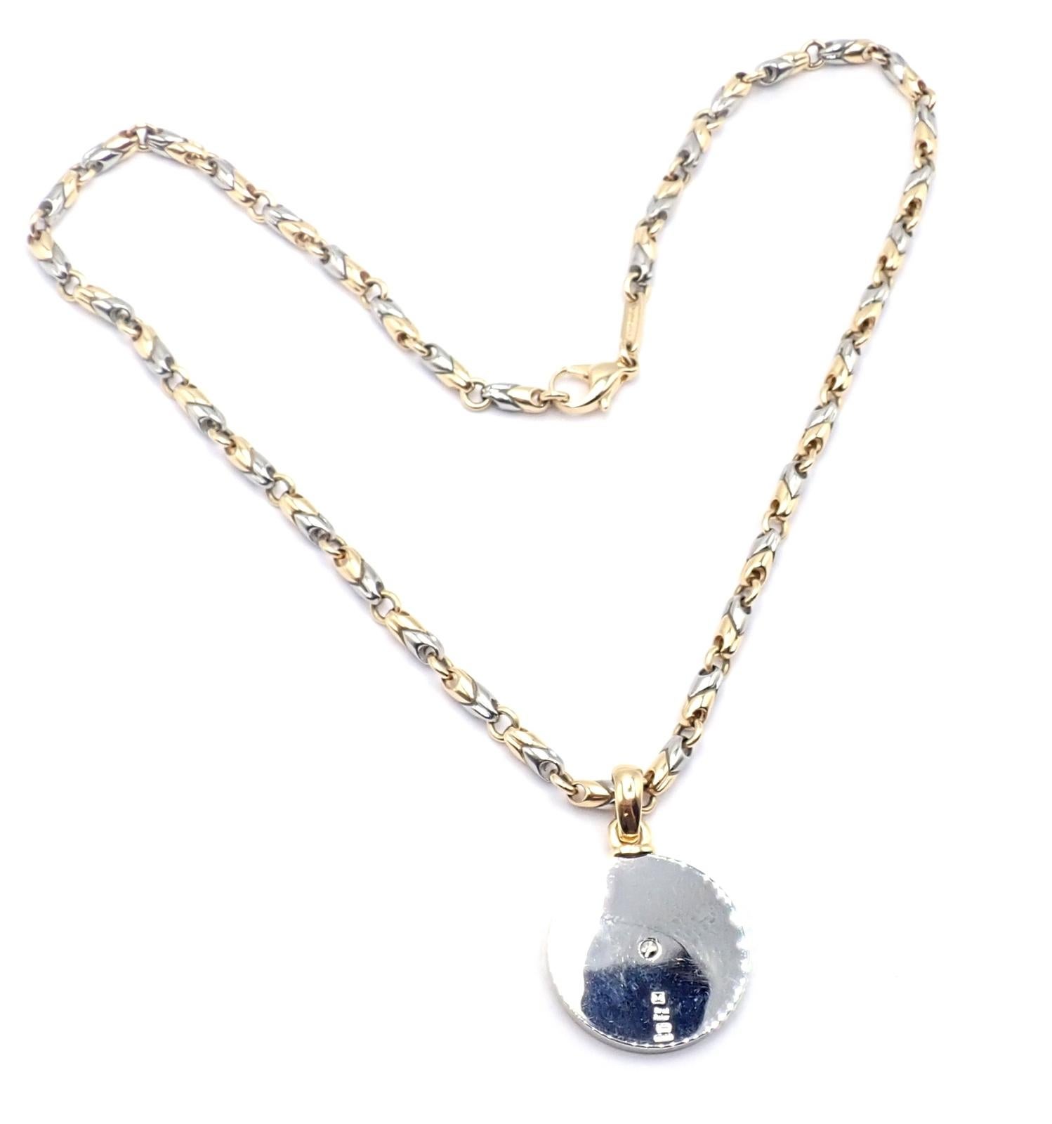 Bvlgari Bulgari 18k Yellow Gold Steel Diamond Horoscope Zodiac Pendant Necklace Excellent état - En vente à Southampton, PA
