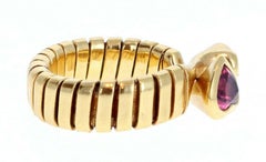 Bvlgari Bulgari 18k Yellow Gold Tourmaline & Amethyst Tubogas Heart Ring 9.5g