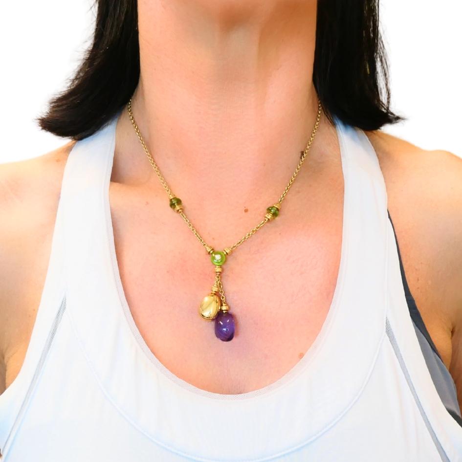 Bvlgari Bulgari 88 Club 18K Gold Amethyst Peridot Halskette (Gemischter Schliff) im Angebot