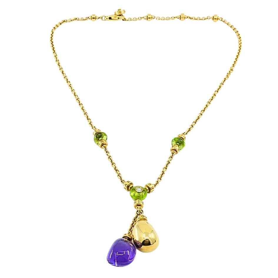 Bvlgari Bulgari 88 Club 18K Gold Amethyst Peridot Halskette im Zustand „Hervorragend“ im Angebot in Beverly Hills, CA