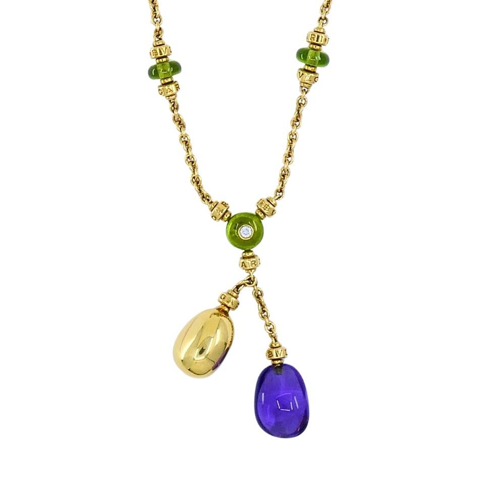 Bvlgari Bulgari 88 Club 18K Gold Amethyst Peridot Halskette Damen im Angebot