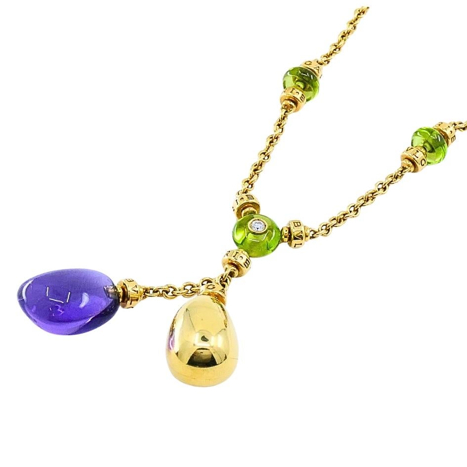Bvlgari Bulgari 88 Club 18K Gold Amethyst Peridot Halskette im Angebot 1