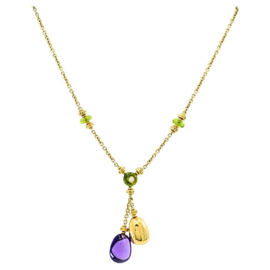 Bvlgari Bulgari 88 Club 18K Gold Amethyst Peridot Halskette im Angebot