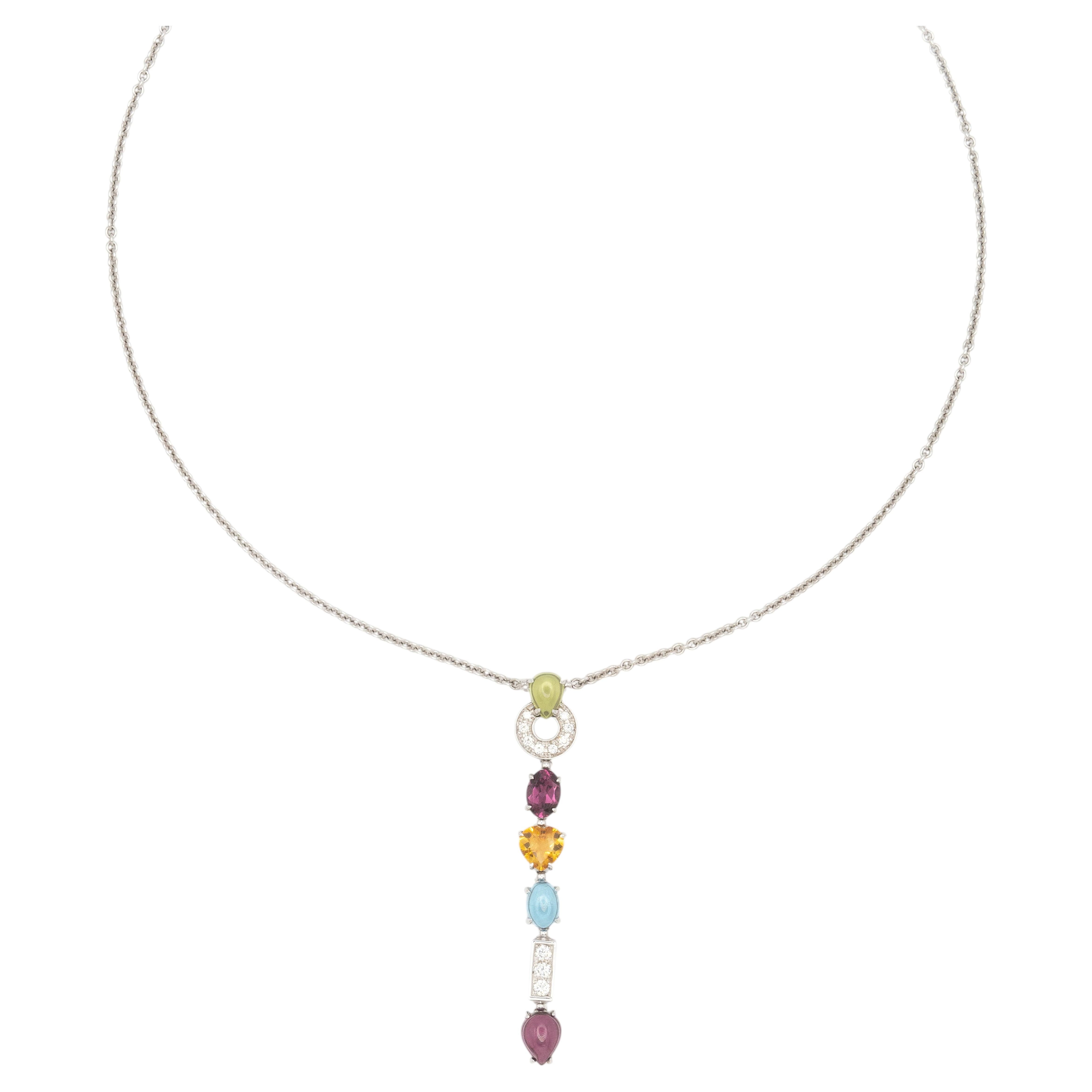 Pre-owned Bulgari Bvlgari  Allegra 18k Wg Multi-colored Gem And Diamond Pendant Necklace In Multiple