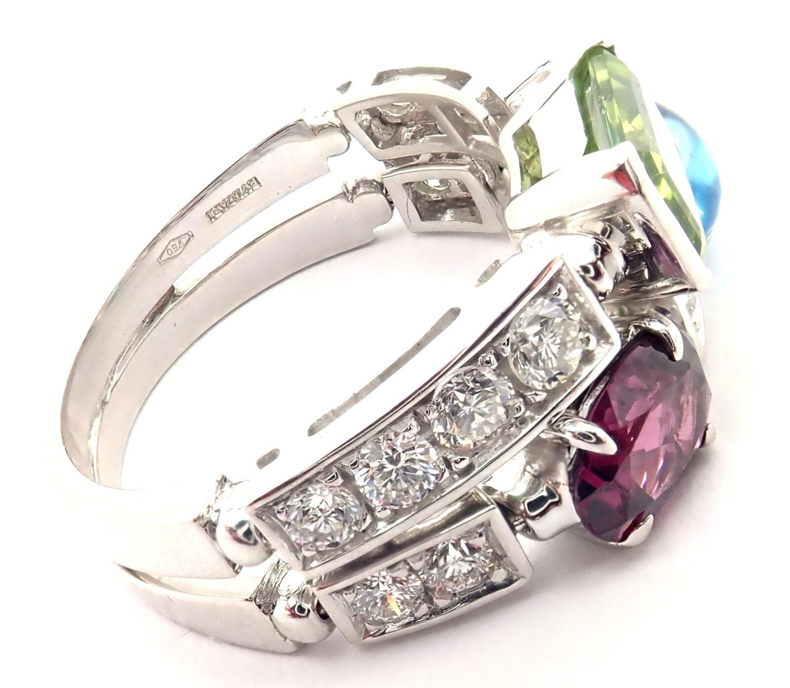 18k White Gold Diamond Peridot Tourmaline Aquamarine Ring by Bulgari. 
Part of Bulgari's Beautiful 