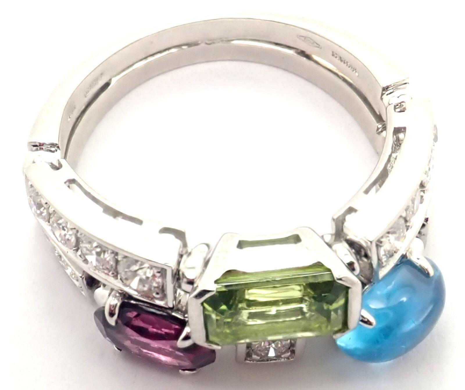 Women's or Men's Bvlgari Bulgari Allegra Diamond Peridot Tourmaline Aquamarine Gold Band Ring