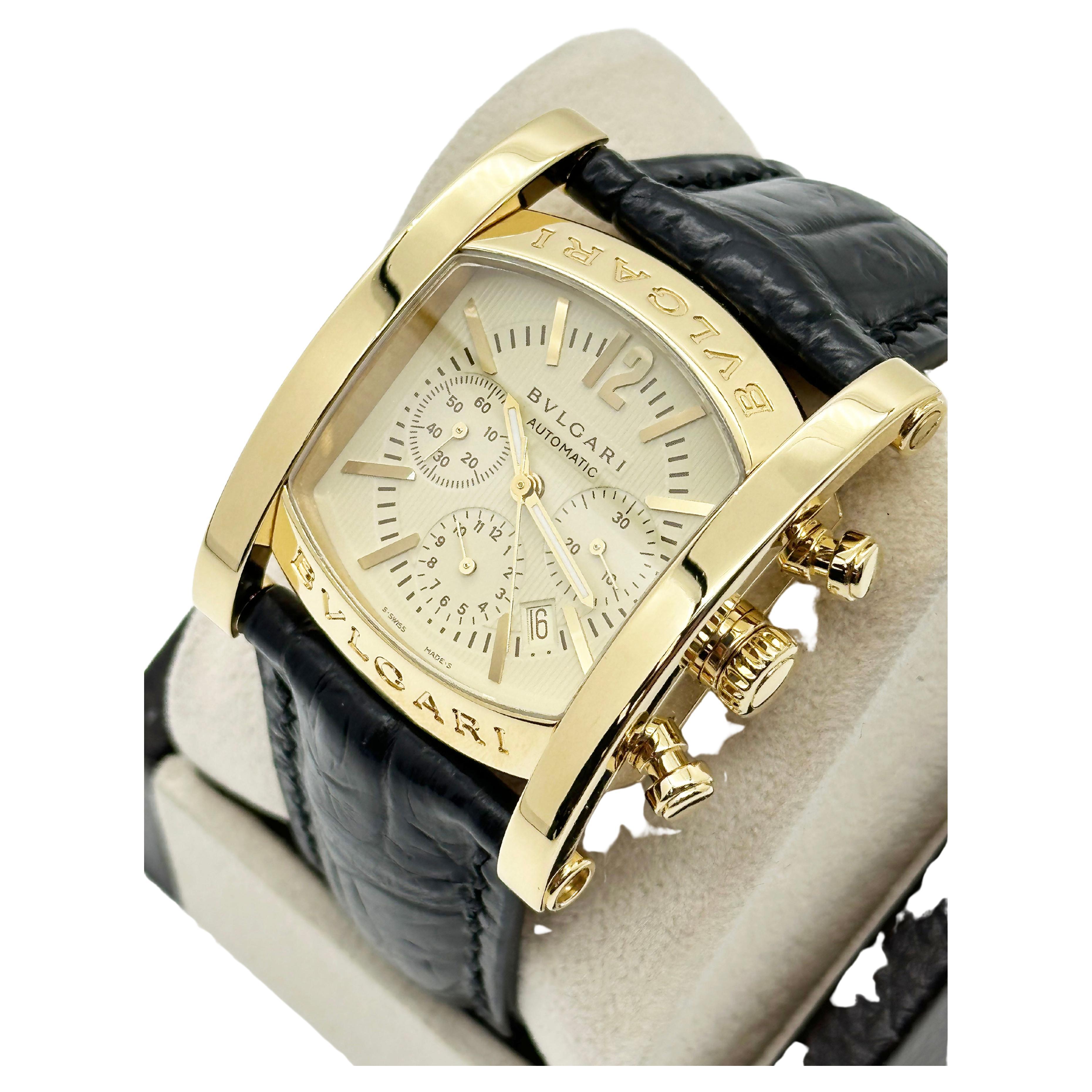 Bvlgari Bulgari Assioma Men's Watch AA44 G CH Chronograph 18 Karat Yellow Gold For Sale