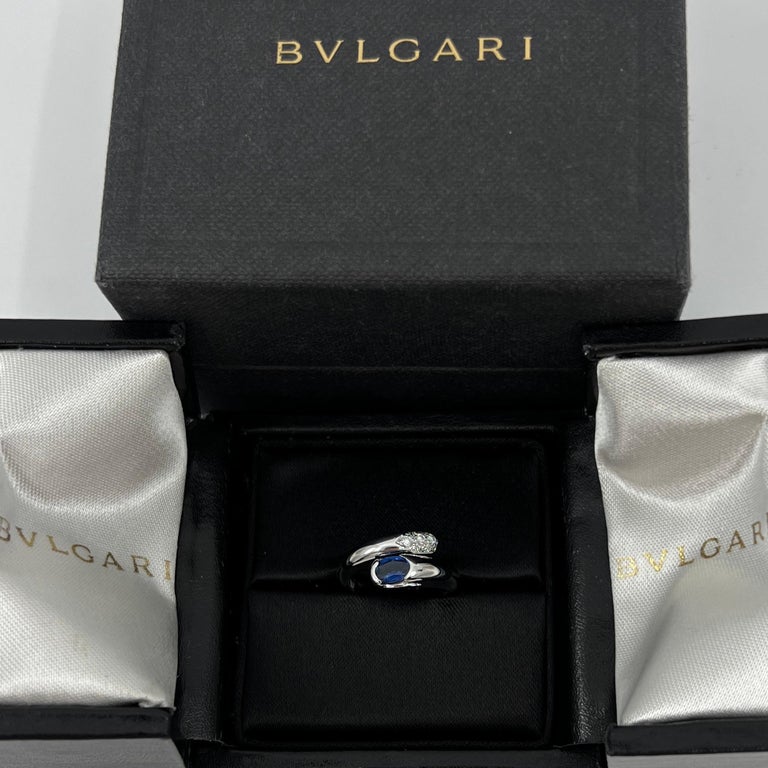 Bvlgari Bulgari Astraea Blue Sapphire and Diamond Oval Cut 18k White Gold Ring For Sale 8