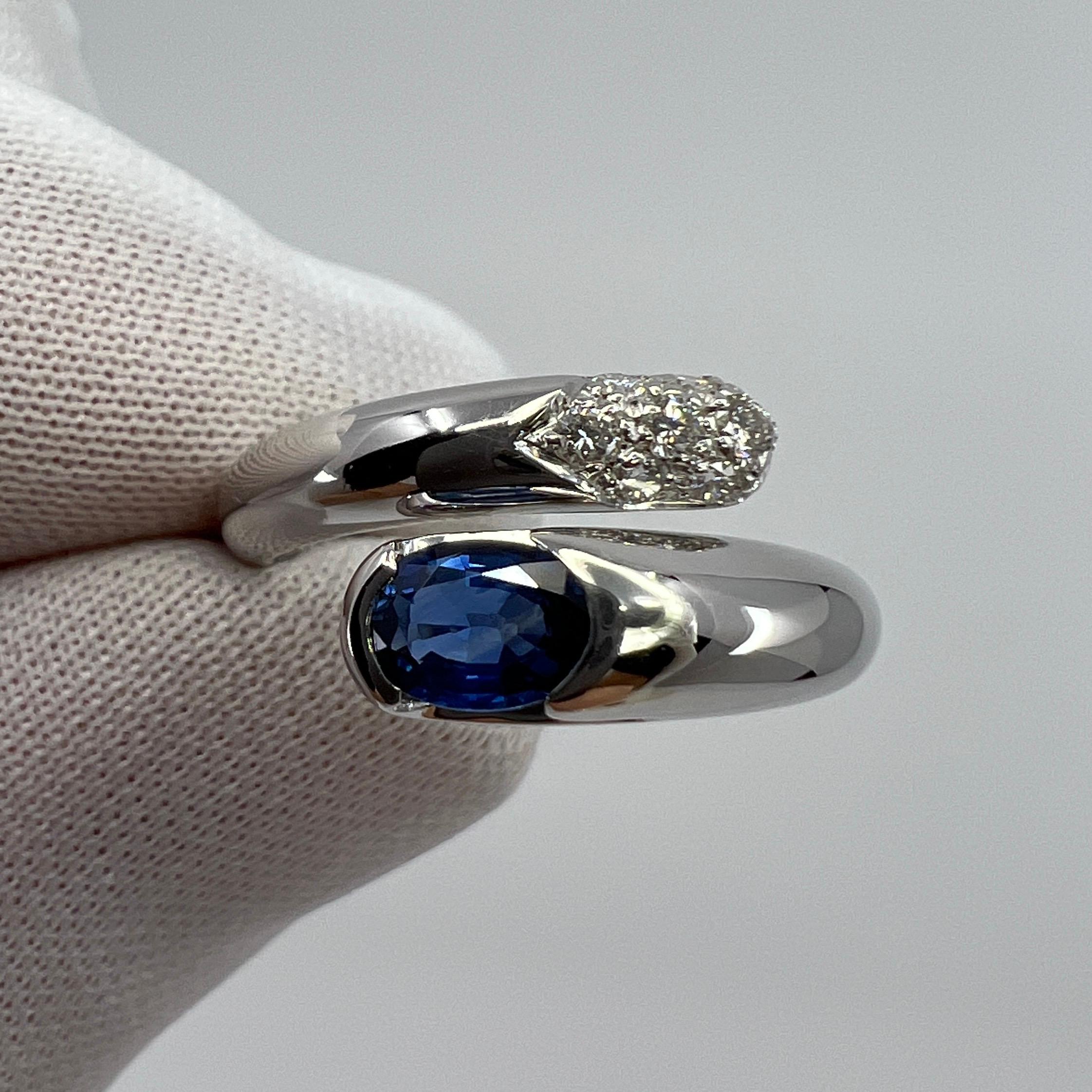 Bvlgari Bulgari Astraea Blue Sapphire and Diamond Oval Cut 18k White Gold Ring 6